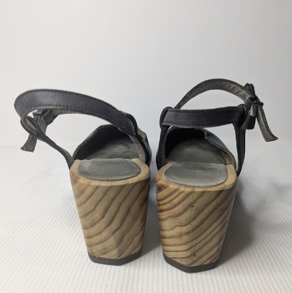 Vialis Black Leather Clogs Wood Heel Handmade in Spain Women's Size 6.5 / EUR 37 - Picture 2 of 14